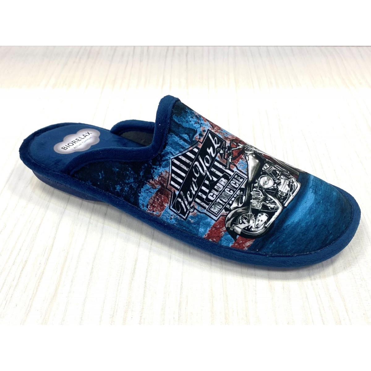 Biorelax zapatilla de casa acolchada hombre azul moto Bio1433