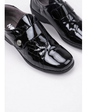 Notton zapato ancho especial mujer con velcro piel negro N0150