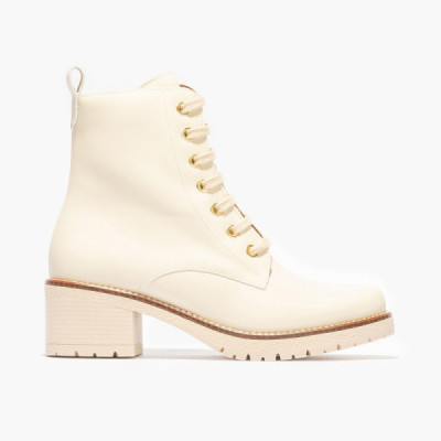Botas Pitillos color crema con cordones y cremallera mujer - P2725 Botas Pitillos color crema con cordones y cremallera mujer - P2725