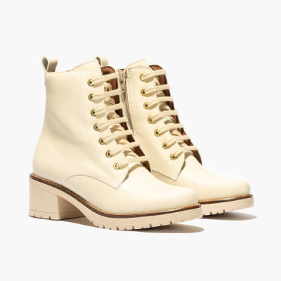 Botas Pitillos color crema con cordones y cremallera mujer - P2725 Botas Pitillos color crema con cordones y cremallera mujer - P2725