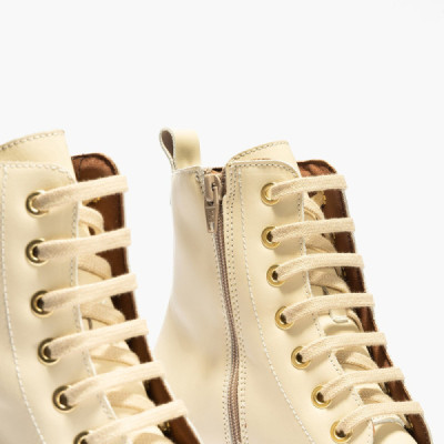 Botas Pitillos color crema con cordones y cremallera mujer - P2725 Botas Pitillos color crema con cordones y cremallera mujer - P2725