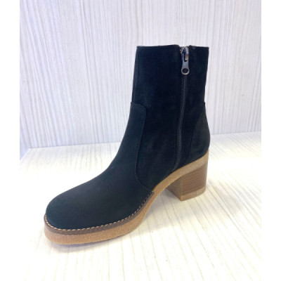 Jordana bota de piel nobuk mujer tacón medio en negro - Jo4073