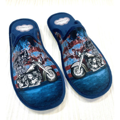 Biorelax zapatilla de casa invierno acolchada hombre azul moto - Bio1433 Biorelax zapatilla de casa invierno acolchada hombre azul moto - Bio1433