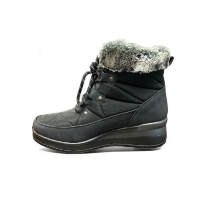 Mysoft botin de cuña mujer pelo con cordón negra - my22m572