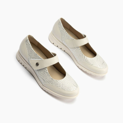 Zapato Mercedes para mujer Pitillos blanco con velcro - P2823