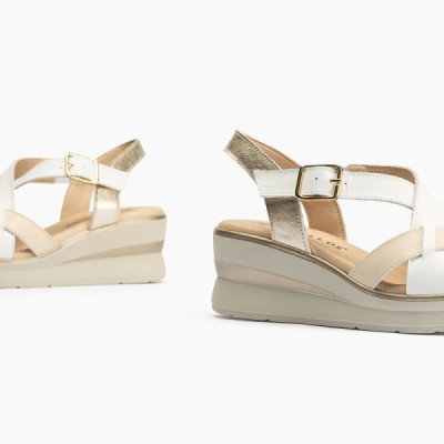 Sandalia Pitillos de vestir para mujer cuña cómoda en blanco - P5614