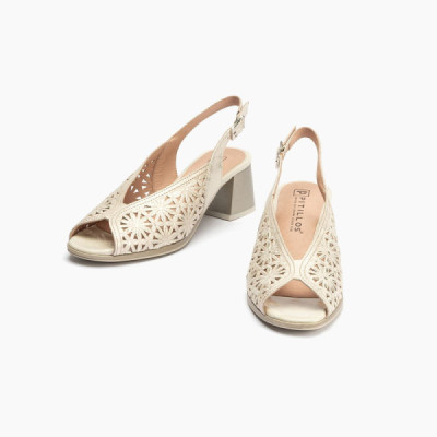 Sandalia fantasia horma ancha Pitillos de vestir dorada con tacón - P5691