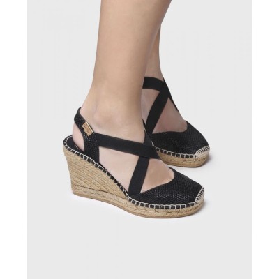 Alpargata cuña alta artesanal Silvia Toni Pons en negro - Tpsilviasn