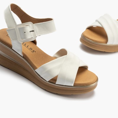 Sandalias de vestir Pitillos en piel blanca con plataforma mujer - P10352