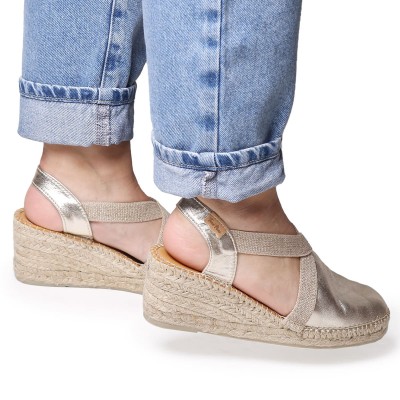 Toni Pons Alpargata de piel oro cuña media para mujer - Tptossap