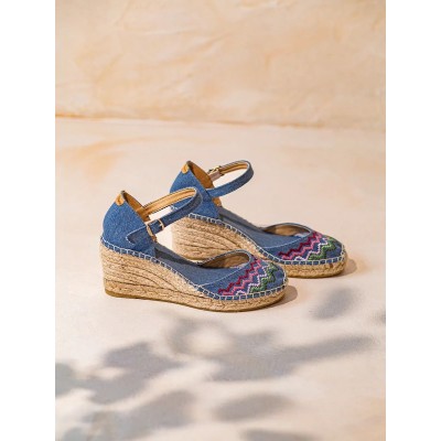 Toni Pons alpargatas bordadas azules en punto de cruz cerradas - Tpjessiea