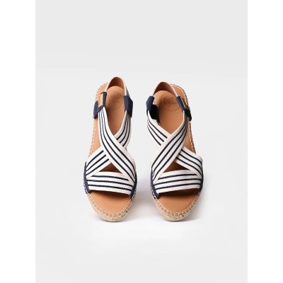 Tina alpargatas con cuña y elásticos cruzados marinera mujer -Tptinam