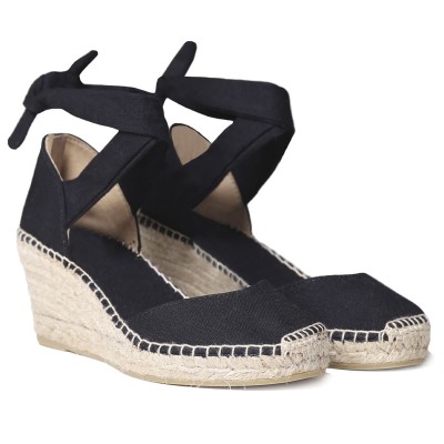 Toni Pons alpargatas negras de cuña Julia con cintas para mujer - Tpjulian