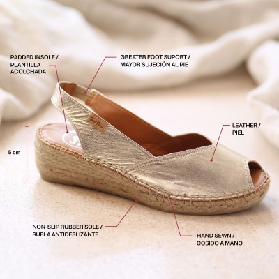 Alpargatas comodas doradas Toni Pons estilo salon Bernia - Tpberniapp