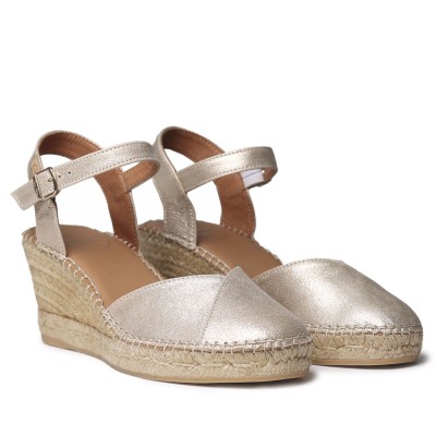 Alpargata de mujer con cuña en piel dorada Bianca de Toni Pons - Tpbiancaas