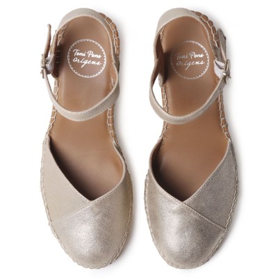 Alpargata de mujer con cuña en piel dorada Bianca de Toni Pons - Tpbiancaas