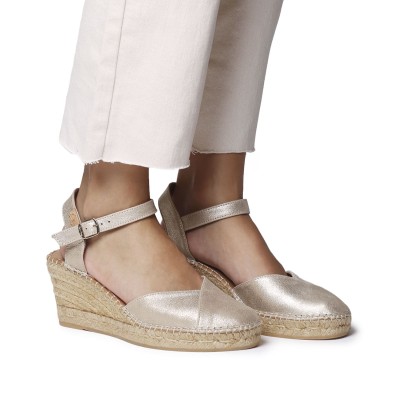 Alpargata de mujer con cuña en piel dorada Bianca de Toni Pons - Tpbiancaas