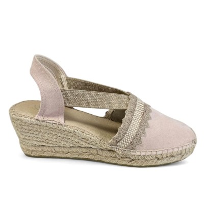 Alpargatas cuña cómoda de calidad en tejido Velvet para mujer rosa - As505