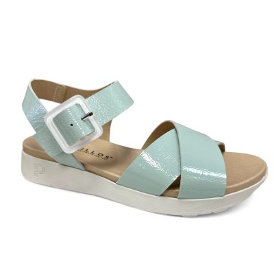 Sandalias bajas de piel Pitillos en verde mente para mujer - P10551