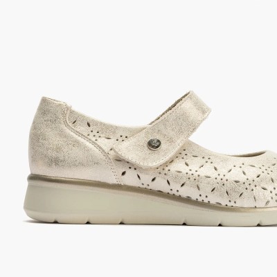 Pitillos Zapato Mercedes mujer con velcro en piel fantasia oro - P10334