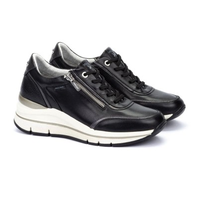 Deportivo cuña de piel negro Pikolinos Girona con cremallera mujer- Pk6602c1