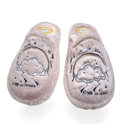 Zapatilla de casa acolchada Biorelax con pelo mujer rosa - bio4606