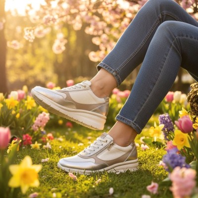 Deportivo Pitillos de piel con cremallera y cuña para mujer - P11110