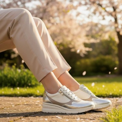 Deportivo Pitillos de piel con cremallera y cuña para mujer - P11110