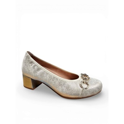 Zapatos Pitillos tipo salón ribete con adorno en oro tacon bajo -  P11133