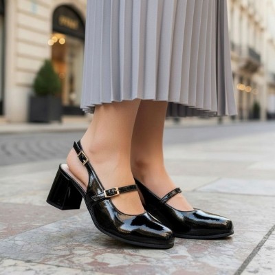 Zapatos de vestir Pitillos Mercedes con tacon cuadrado en negro - P11163