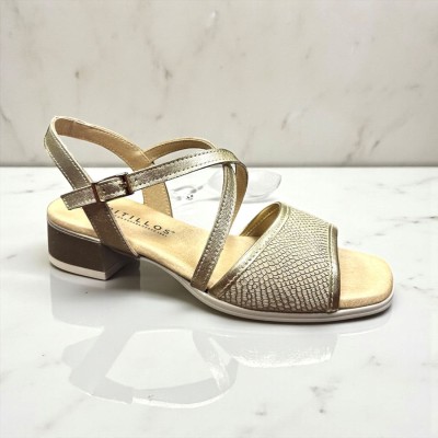 Sandalias de vestir doradas con tacón bajo Pitillos para mujer - P11203