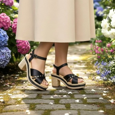 Sandalias de vestir modernas Pitillos piel negra con plataforma - P30213