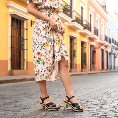 Sandalias de vestir modernas Pitillos piel negra con plataforma - P30213