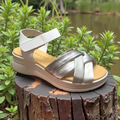 Sandalias Pitillos comodas con tiras tubulares en blanco para mujer - P11290