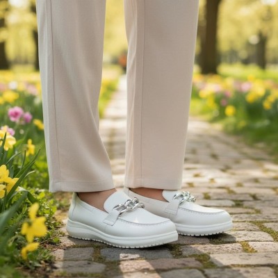 Zapatos mocasines blancos horma ancha G Comfort para mujer - Gc26295wwb