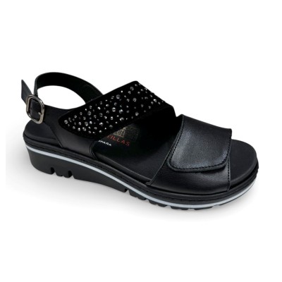 Sandalias negras ancho especial Doctor Cutillas de vestir mujer - Doc36146