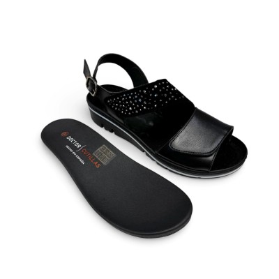Sandalias negras ancho especial Doctor Cutillas de vestir mujer - Doc36146