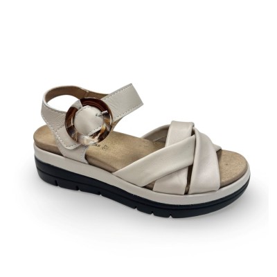 Sandalias Doctor cutillas  cuña baja bonitas para mujer en beige - Doc37151