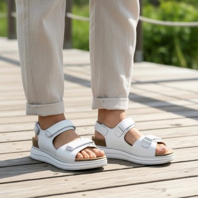 Sandalias para pies delicados G Comfort en piel blanca mujer - Gc663b