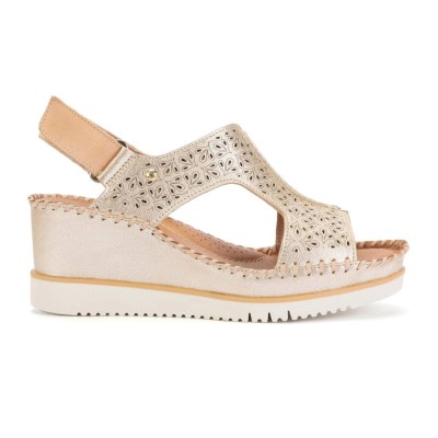Sandalias Pikolinos Aguadulce en piel oro con cuña y velcros - Pk1623