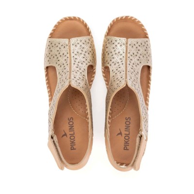Sandalias Pikolinos Aguadulce en piel oro con cuña y velcros - Pk1623