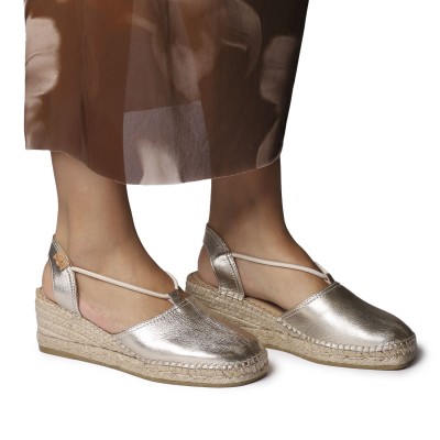 Alpargatas ancho especial mujer Tana de Toni Pons en piel dorada - Tptanao