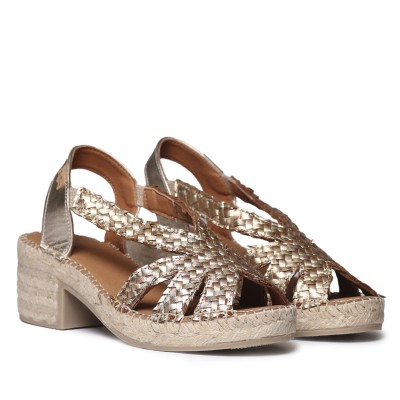 Alpargatas artesanales con tacón Doris de Toni Pons mujer tejido dorado - Tpdoriso