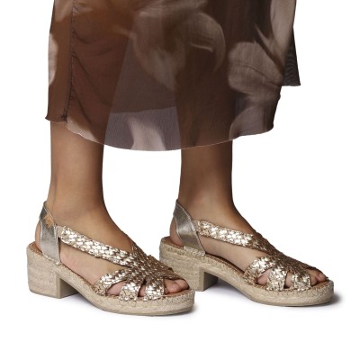 Alpargatas artesanales con tacón Doris de Toni Pons mujer tejido dorado - Tpdoriso