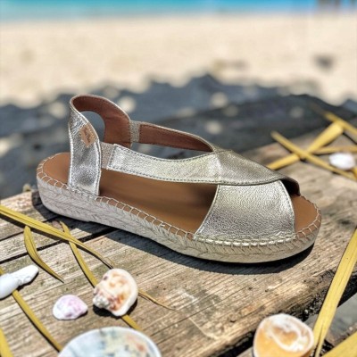 Alpargatas planas en piel dorada Elda de mujer Toni Pons - Tpeldapo