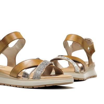 Sandalias cuña baja cuero con brillantes Dorking By Fluchos mujer - Dk9728cu