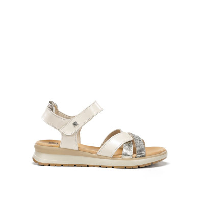 Sandalias con brillantes cuña baja piel blanca Dorking By Fluchos - Dk9728c