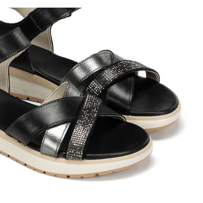 Sandalias de piel con brillantes negras Dorking By Fluchos cuña baja - Dk9728n