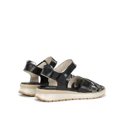Sandalias de piel con brillantes negras Dorking By Fluchos cuña baja - Dk9728n
