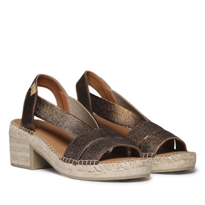 Alpargatas de tacón Dama Toni Pons cosido a mano bronce - Tpdamab